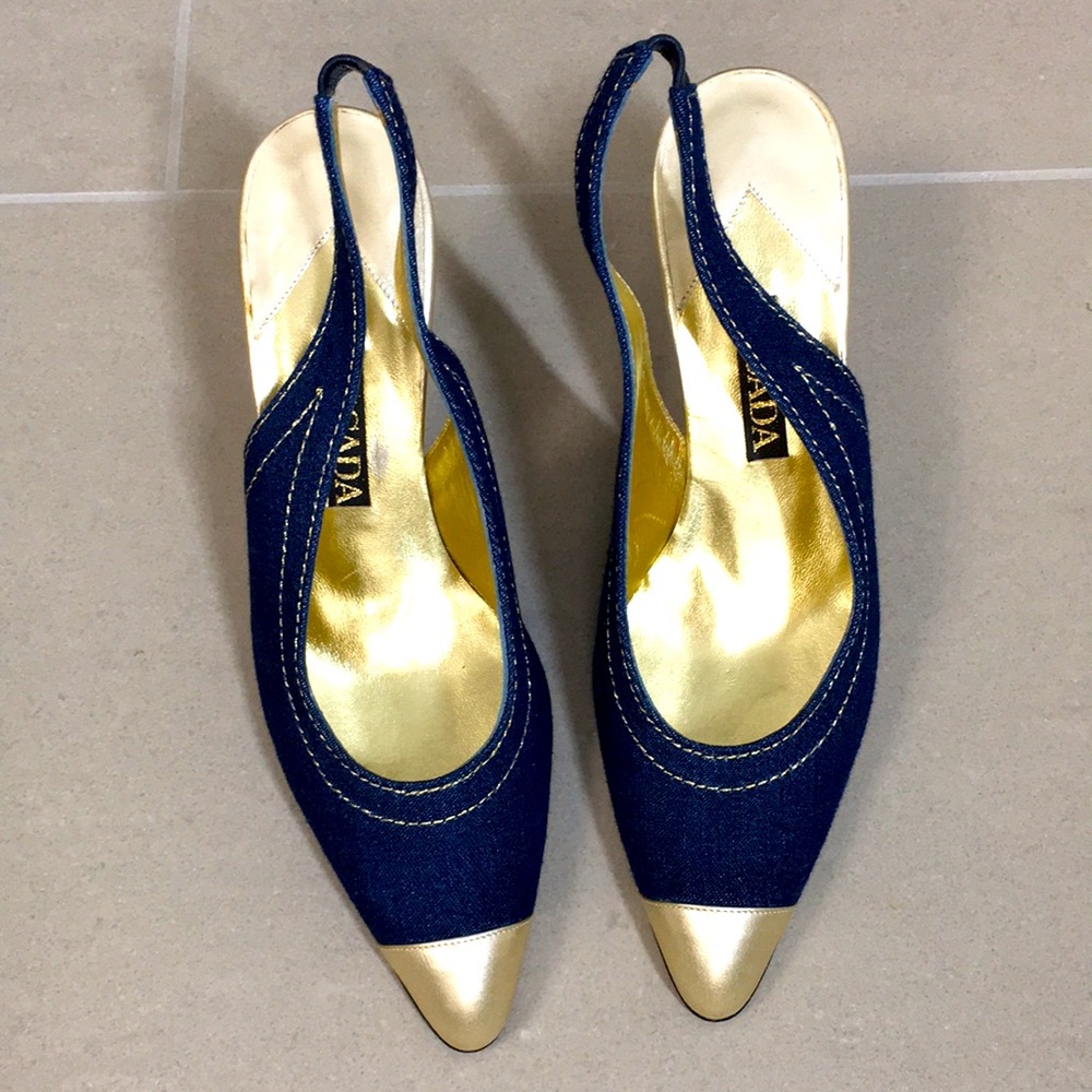 NWB ESCADA Denim Gold Heels Wowsa!!! - Picture 2 of 15